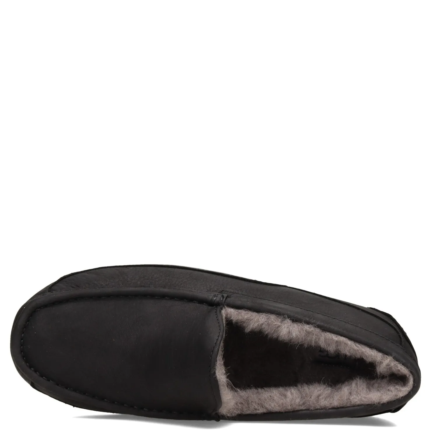 Slippers*UGG Men's , Ascot Slipper - Wide Width Black Leather/Grey