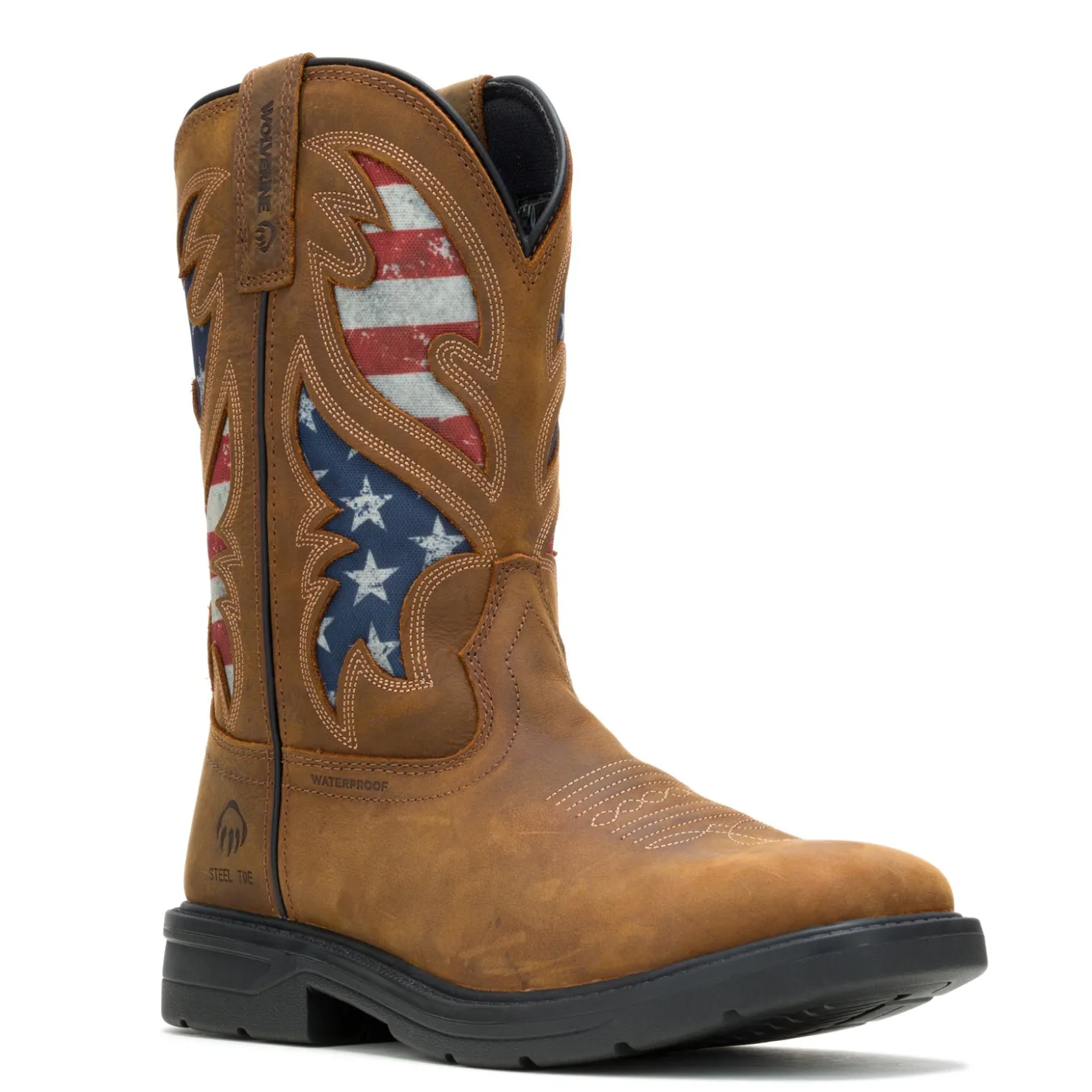 Work & Safety*Wolverine Men's Boots, Rancher ST Work Boot Brown Usa Flag