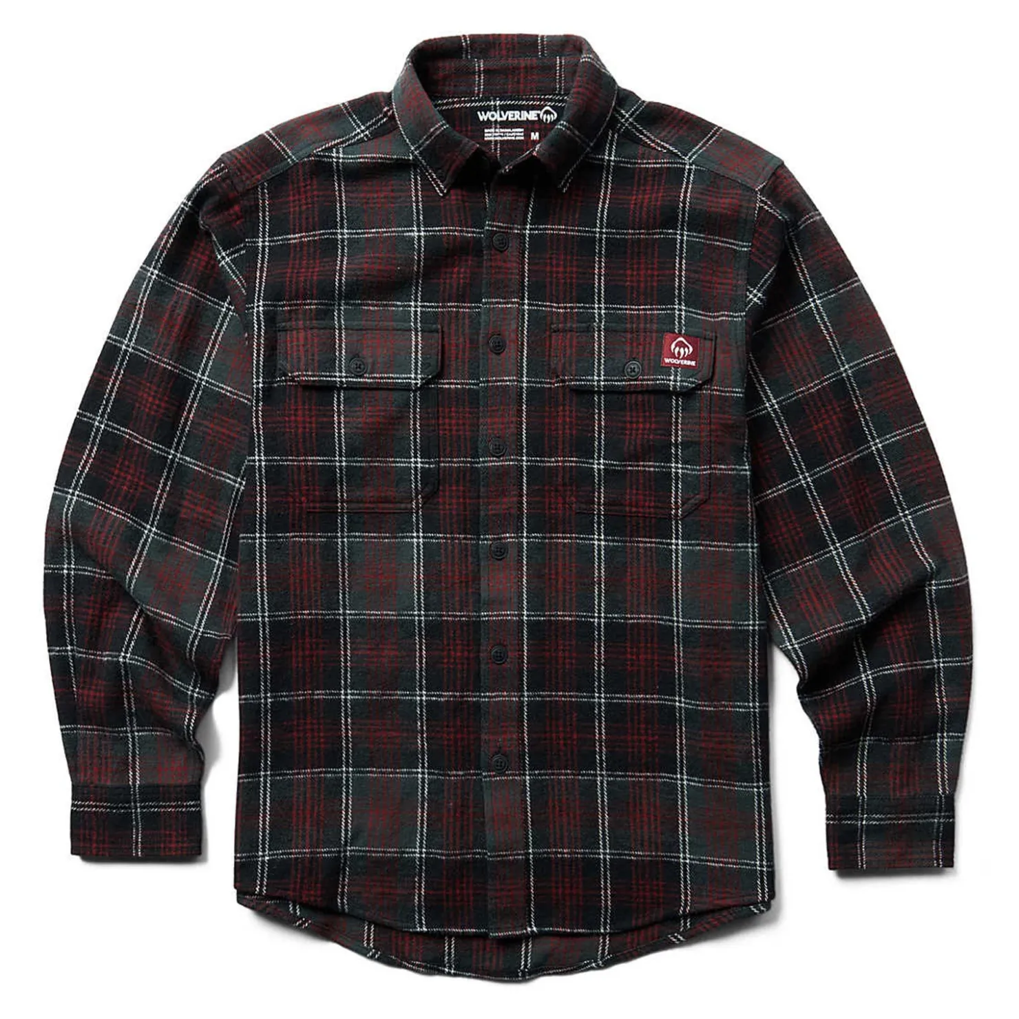 Outerwear*Wolverine Men's , Glacier Heavyweight Flannel Shirt Midnight Black Plaid