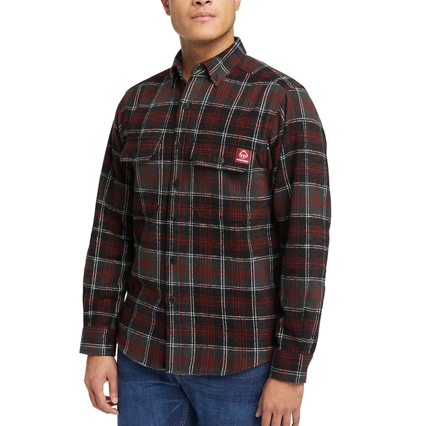 Outerwear*Wolverine Men's , Glacier Heavyweight Flannel Shirt Midnight Black Plaid