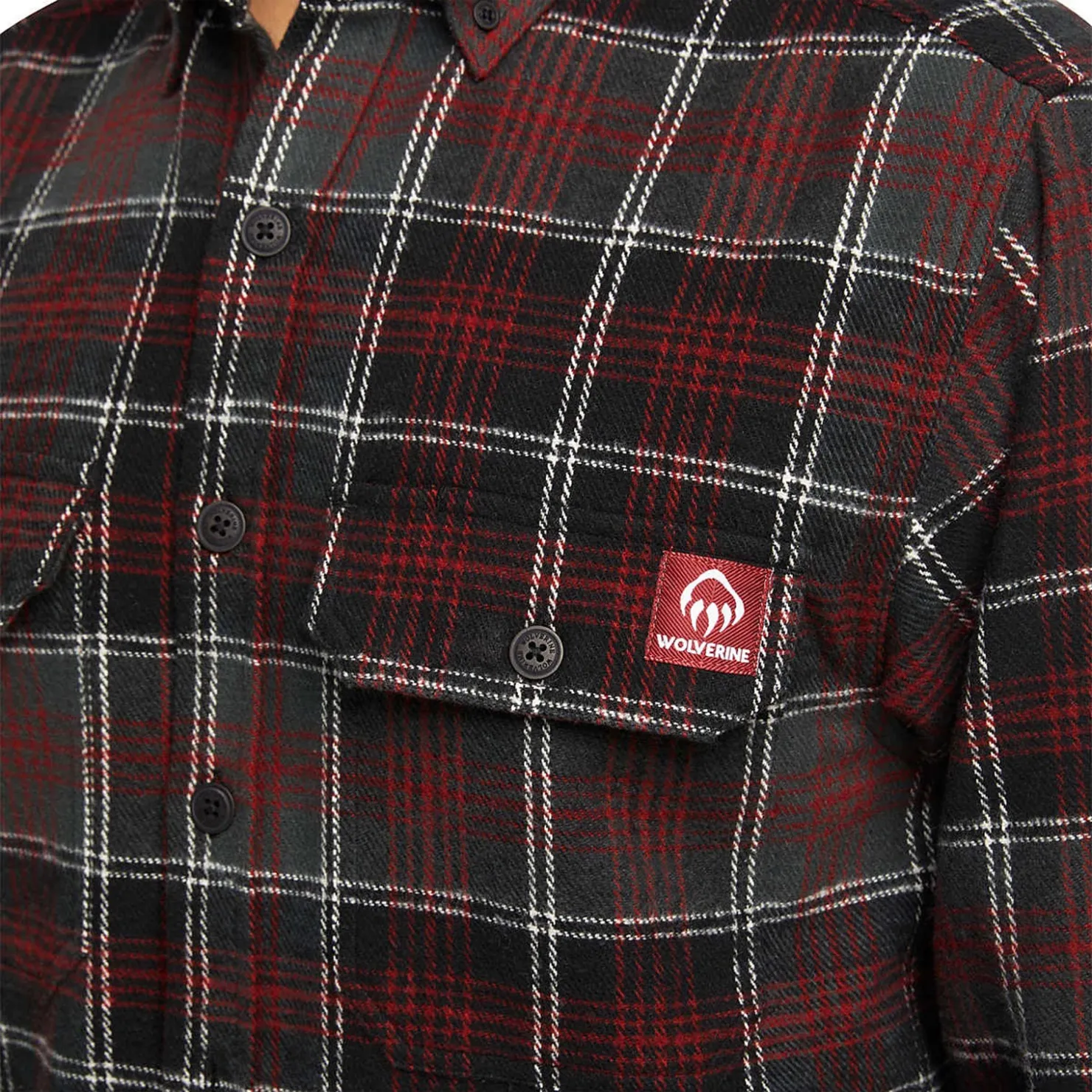 Outerwear*Wolverine Men's , Glacier Heavyweight Flannel Shirt Midnight Black Plaid