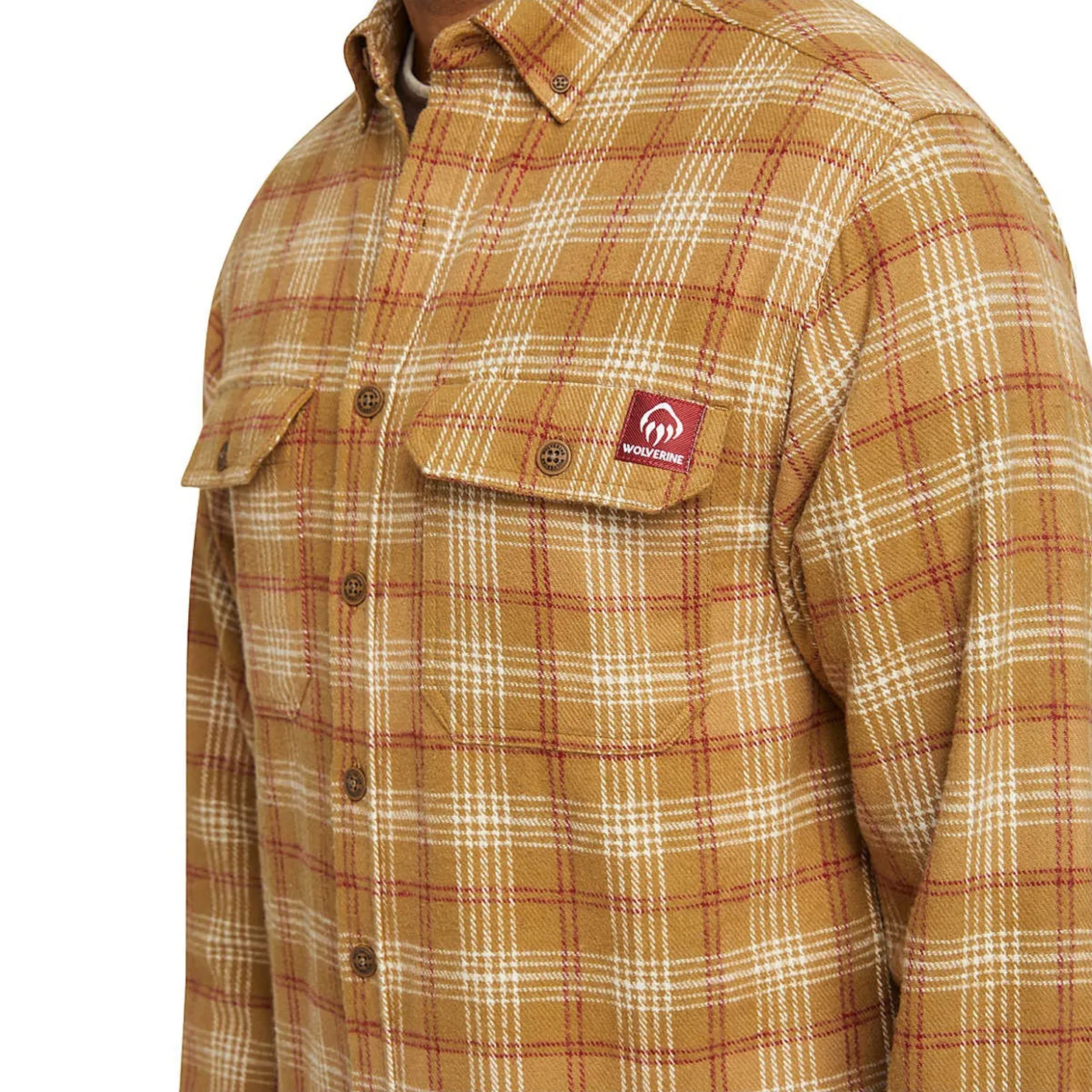 Outerwear*Wolverine Men's , Glacier Heavyweight Flannel Shirt Coyote Plaid