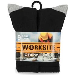 Socks*Worksite Men's , Crew Socks - 9 Pair Black
