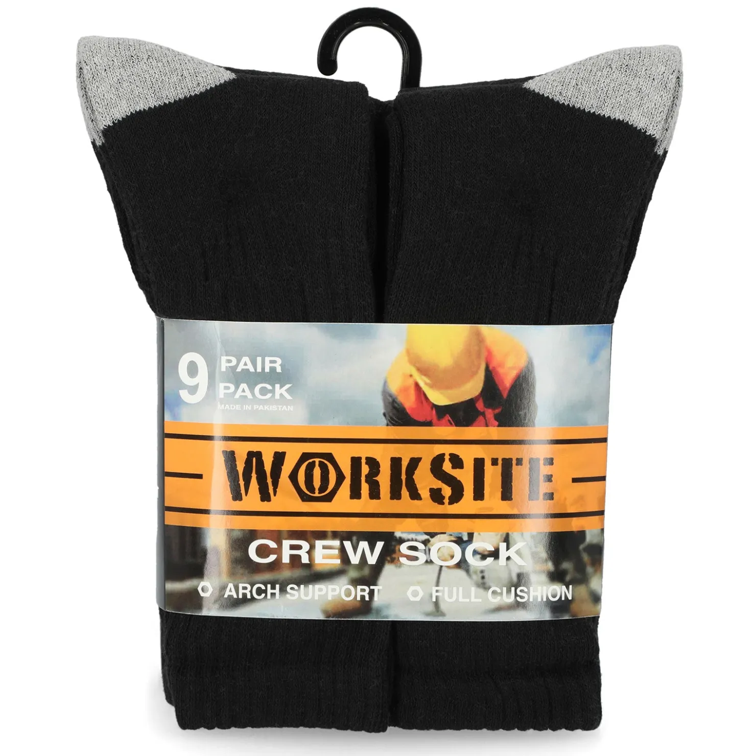 Socks*Worksite Men's , Crew Socks - 9 Pair Black