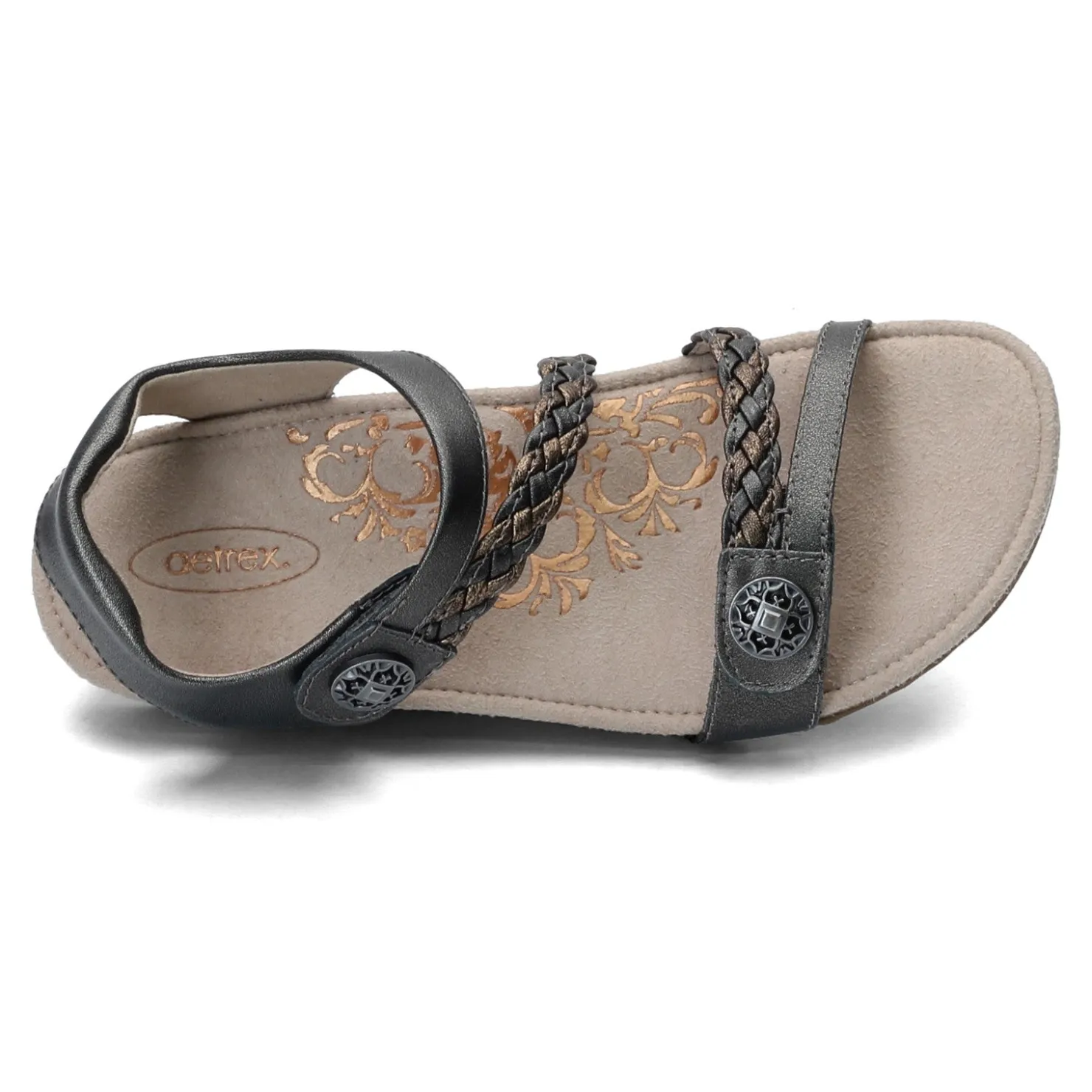 Footbed Sandals*Aetrex Women's , Jillian Sandal Gunmetal