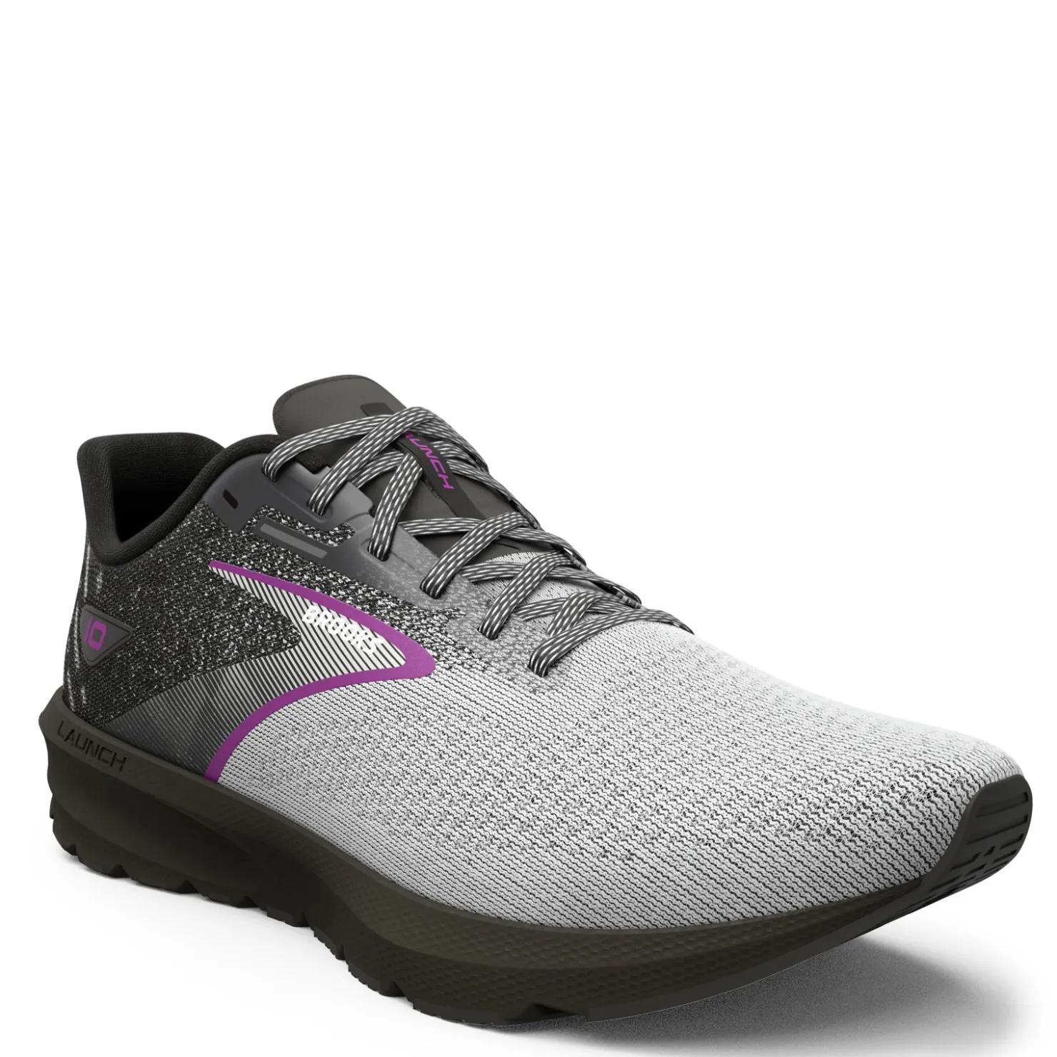 Running*Brooks Women's , Launch 10 Running Shoe - Wide Width Black/White/Violet