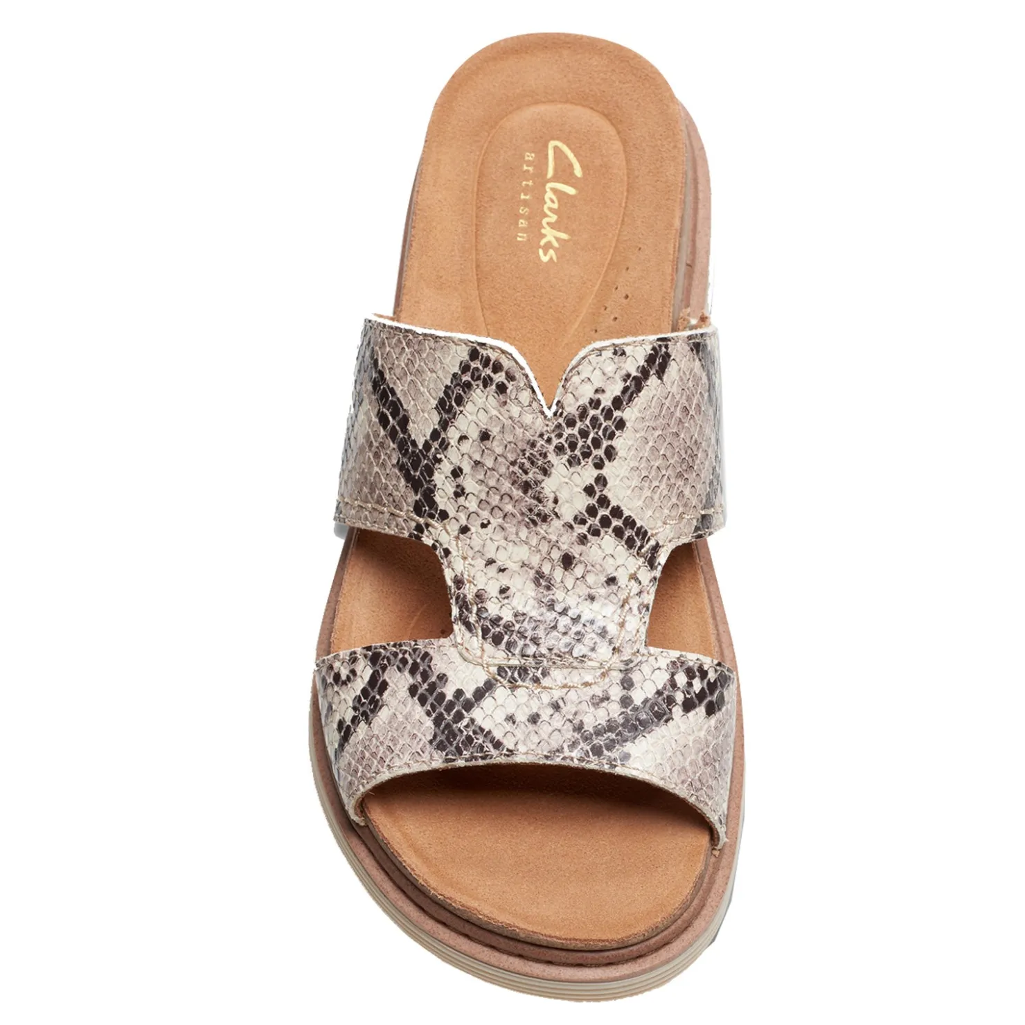 Footbed Sandals*Clarks Women's , Arwell Walk Sandal Snake Print Leather