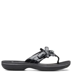 Flip Flops*Clarks Women's , Brinkley Flora Sandal Black Patent