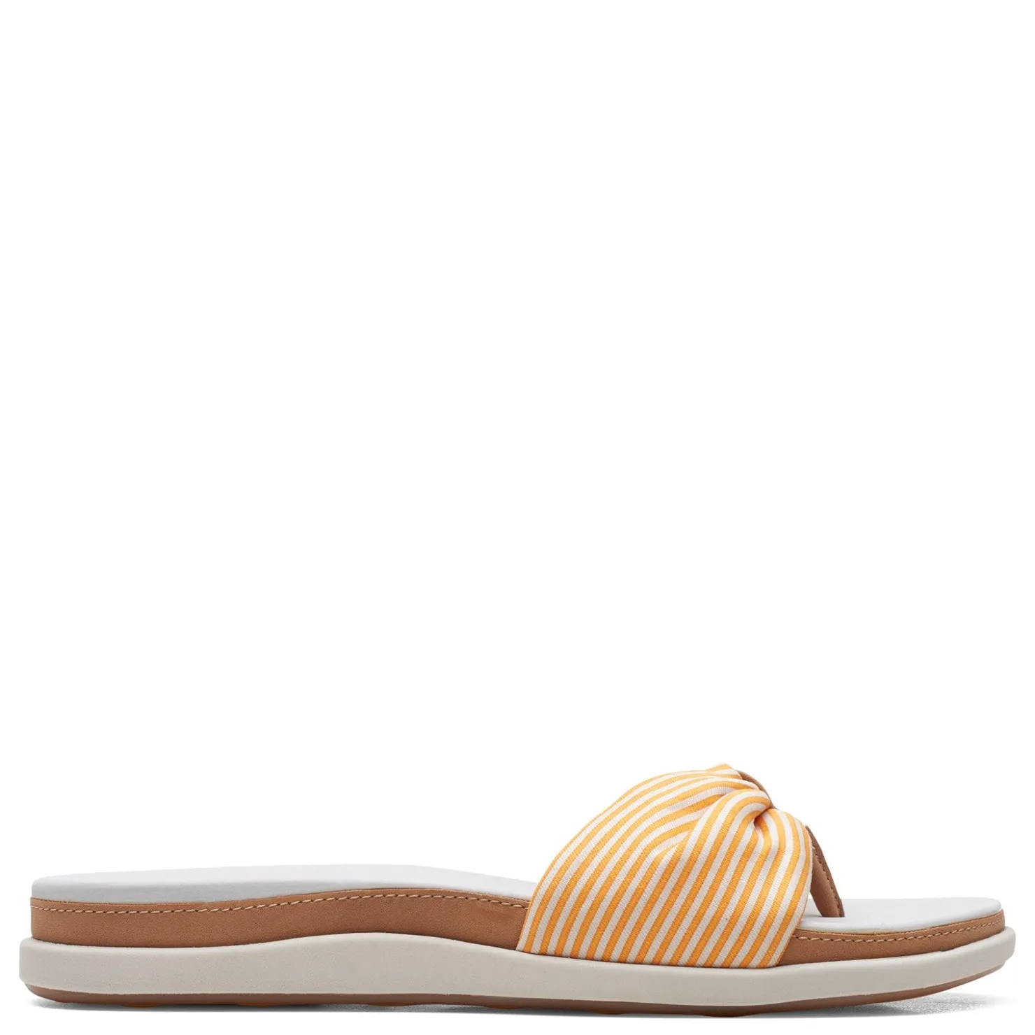 Flip Flops*Clarks Women's , Eliza June Sandal Golden Yellow/Off White Canvas