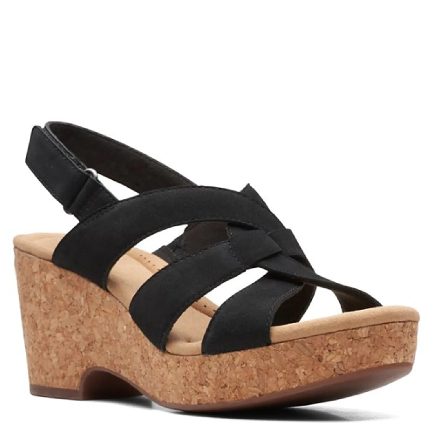 Wedges*Clarks Women's , Giselle Beach Sandal Black Nubuck