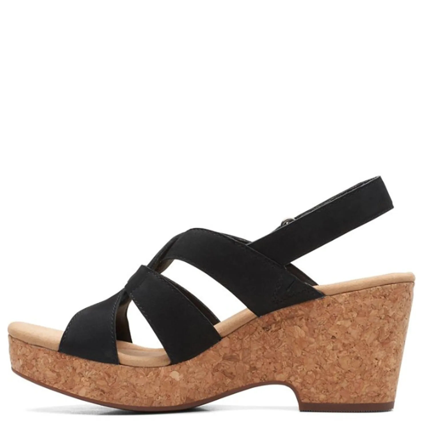 Wedges*Clarks Women's , Giselle Beach Sandal Black Nubuck