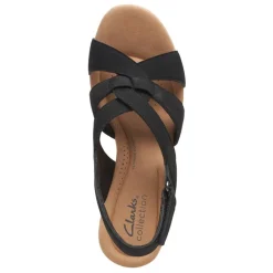 Wedges*Clarks Women's , Giselle Beach Sandal Black Nubuck