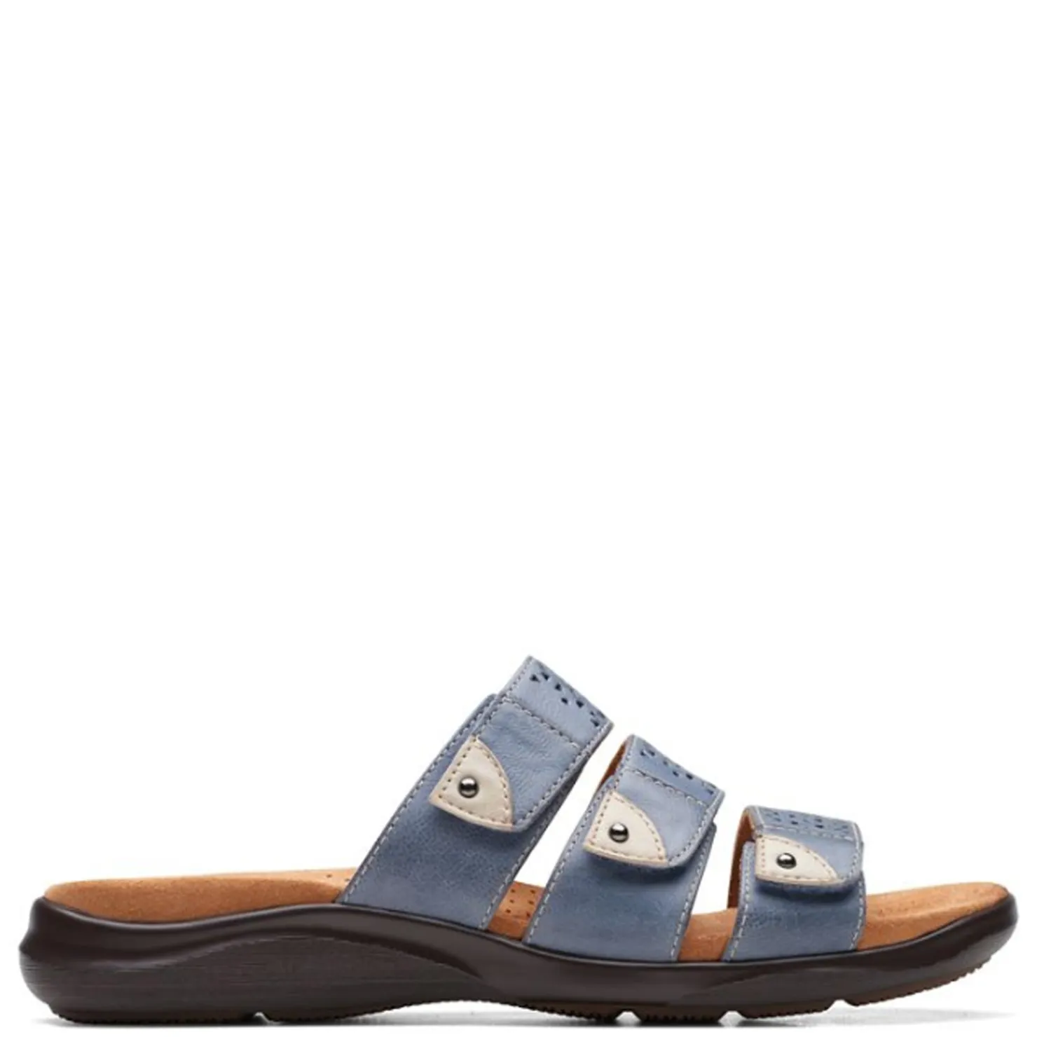 Footbed Sandals*Clarks Women's , Kilty Walk Sandal Blue Denim Colored
