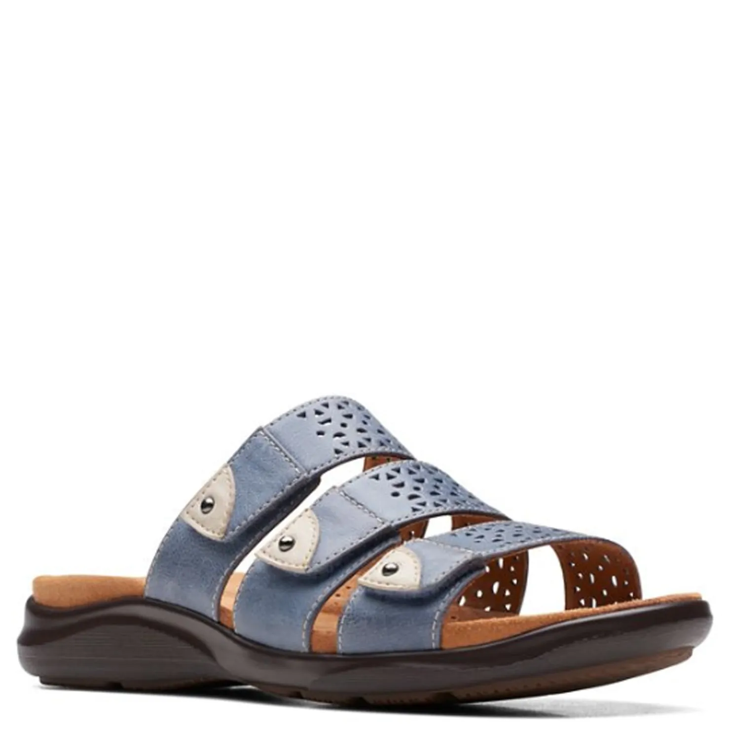 Footbed Sandals*Clarks Women's , Kilty Walk Sandal Blue Denim Colored
