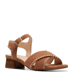 Heeled Sandals*Clarks Women's , Serina 35 Cross Sandal Tan Suede