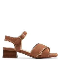 Heeled Sandals*Clarks Women's , Serina 35 Cross Sandal Tan Suede