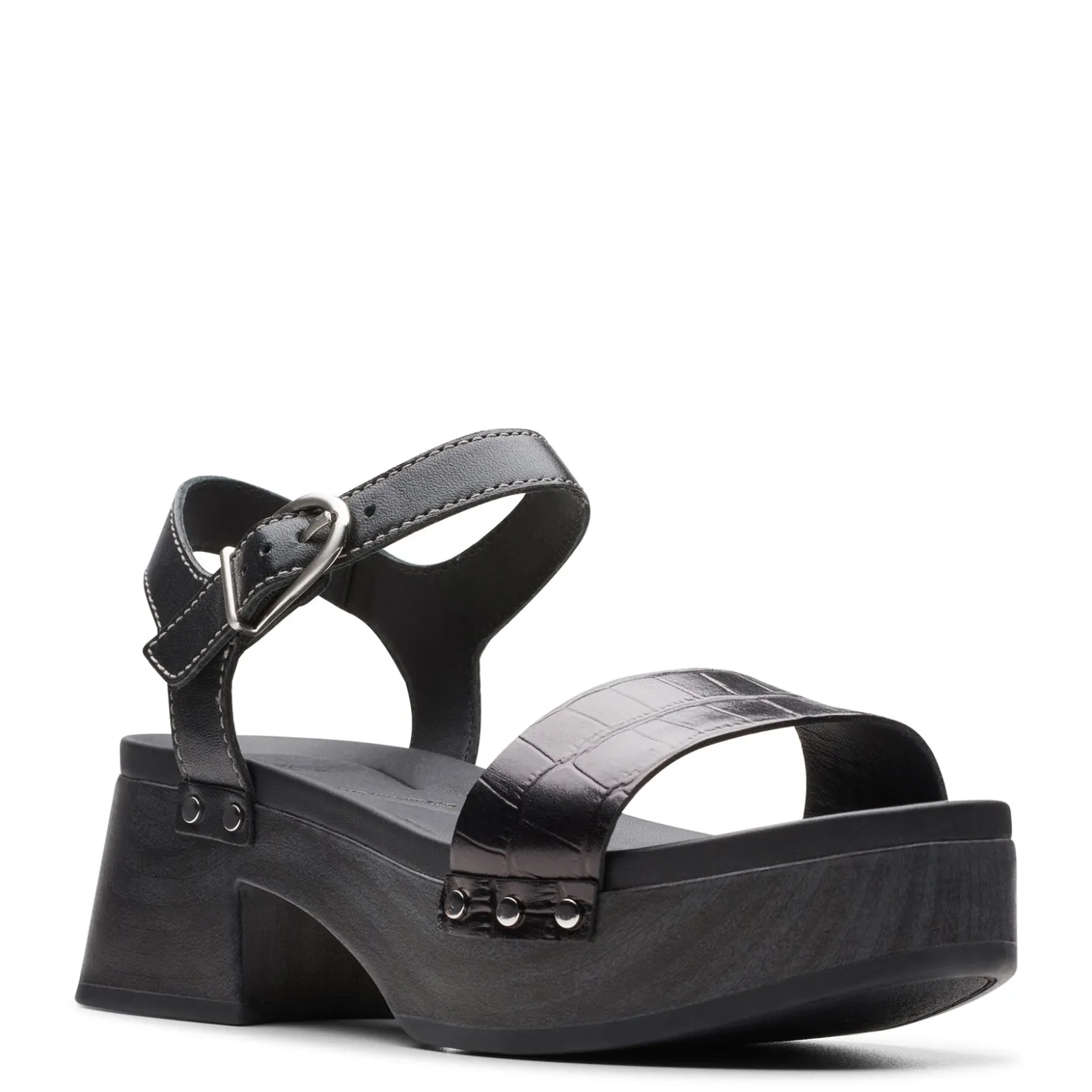 Heeled Sandals*Clarks Women's , Sivanne Bay Sandal Black Interest Leather