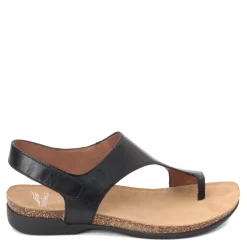 Footbed Sandals*Dansko Women's , Reece Thong Sandals Black Waxy Burnished