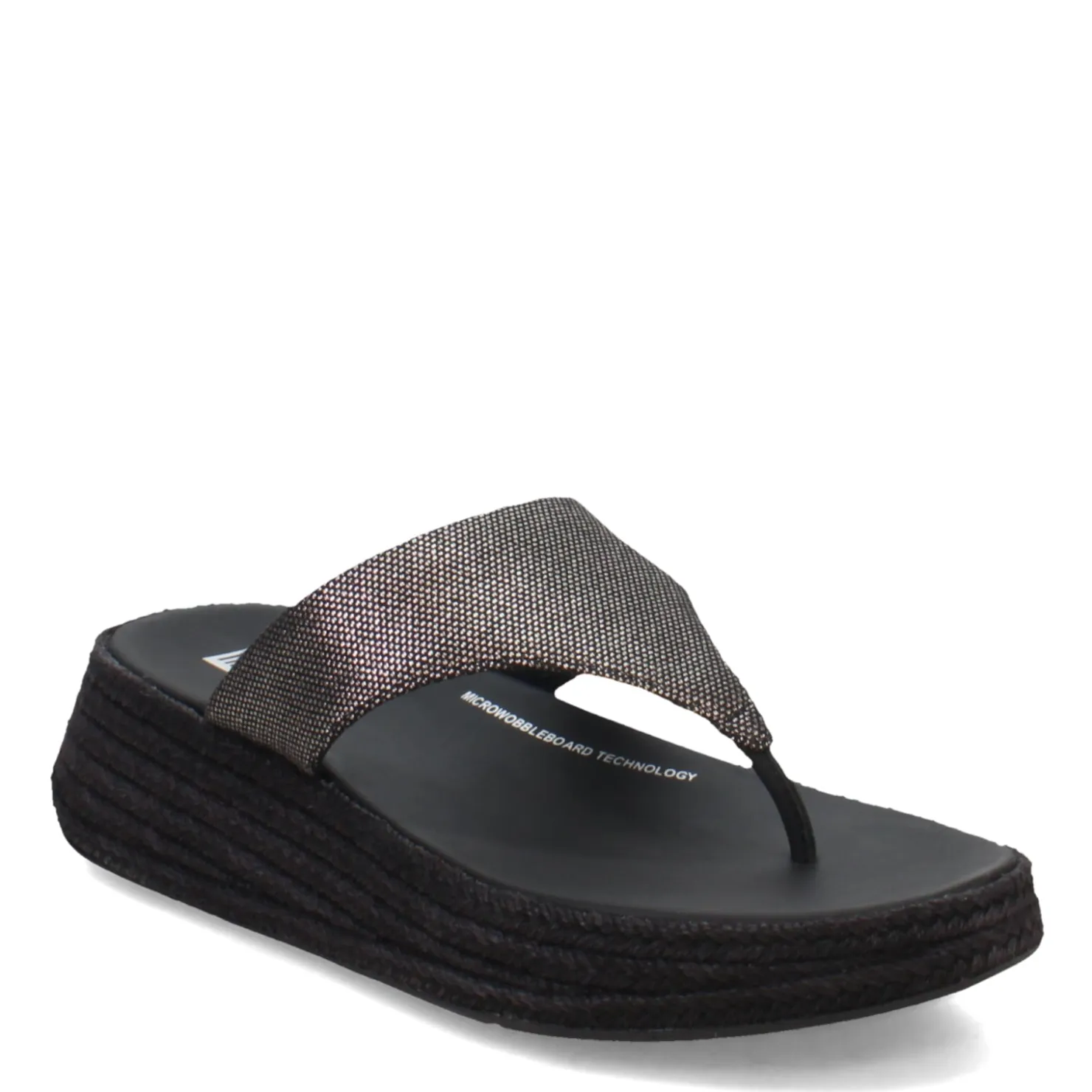 Flip Flops*FitFlop Women's , F-Mode Espadrille Glitz Thong Sandal Black