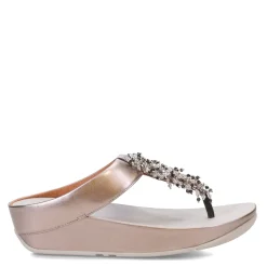 Wedges*FitFlop Women's , Rumba Beaded Metallic Toe-Post Sandal Pewter
