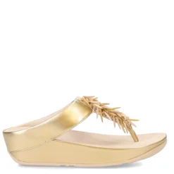 Wedges*FitFlop Women's , Rumba Beaded Metallic Toe-Post Sandal Platinum
