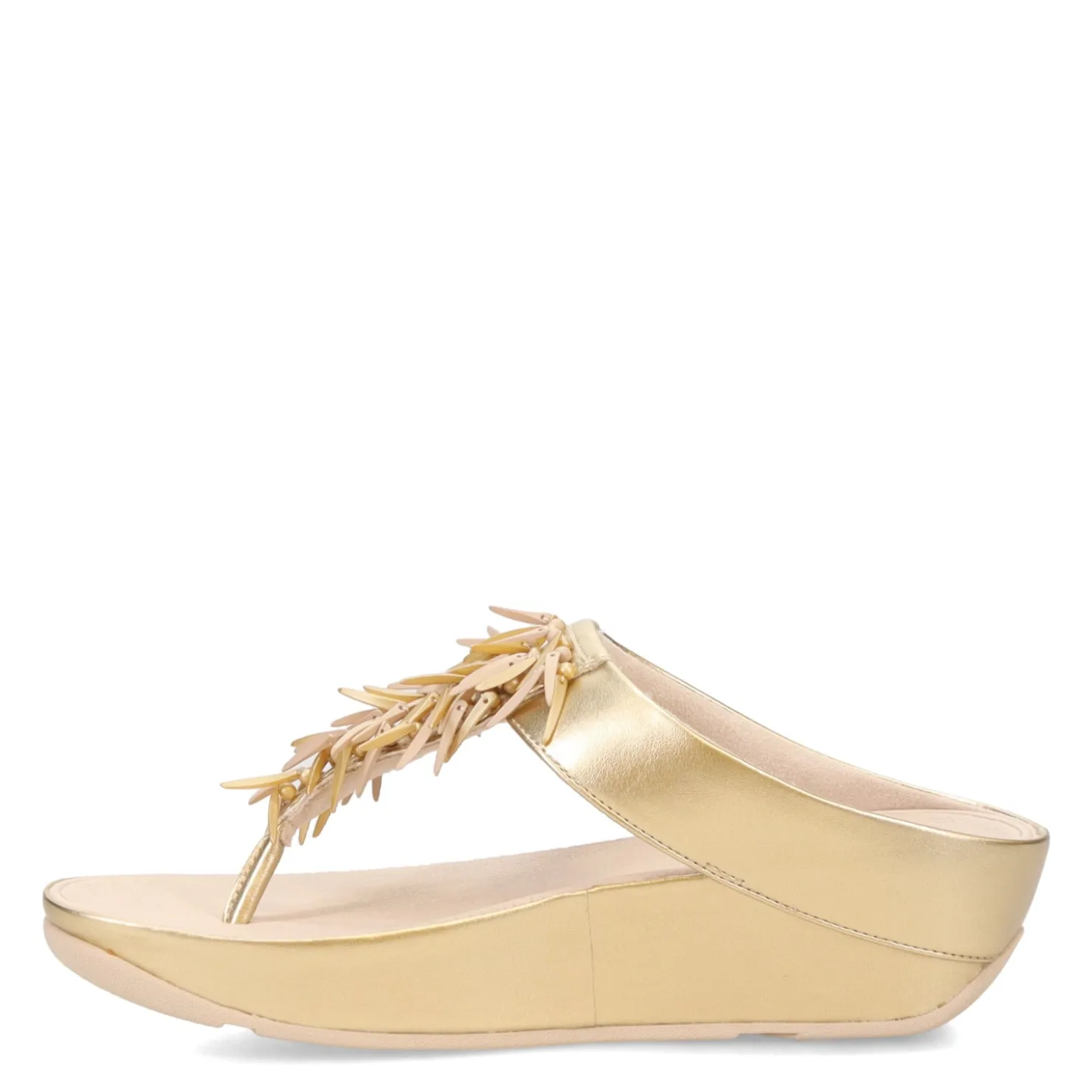 Wedges*FitFlop Women's , Rumba Beaded Metallic Toe-Post Sandal Platinum