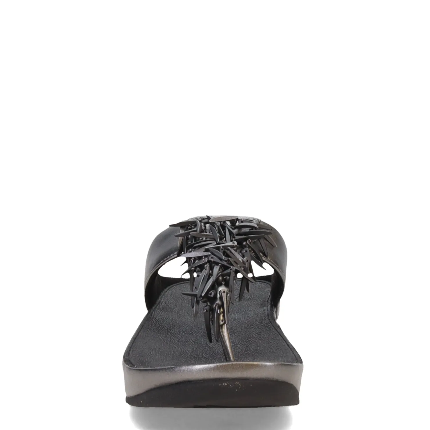 Wedges*FitFlop Women's , Rumba Beaded Metallic Toe-Post Sandal Pewter Black