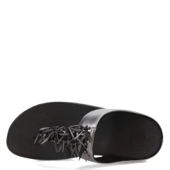 Wedges*FitFlop Women's , Rumba Beaded Metallic Toe-Post Sandal Pewter Black