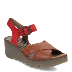 Wedges*Fly London Women's , Bace Sandal Brown Multi