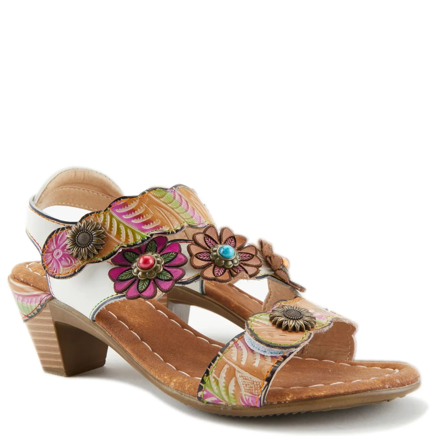 Heeled Sandals*L Artiste Women's L'Artiste By Spring Step, Aromas Sandal White Multi