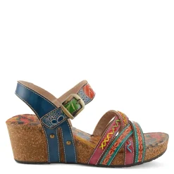 Wedges*L Artiste Women's L'Artiste By Spring Step, Bosquet Wedge Sandal Navy Multi