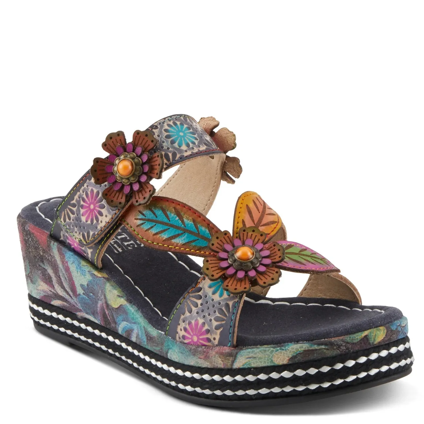 Wedges*L Artiste Women's L'Artiste By Spring Step, Coastal Sandal Navy Multi