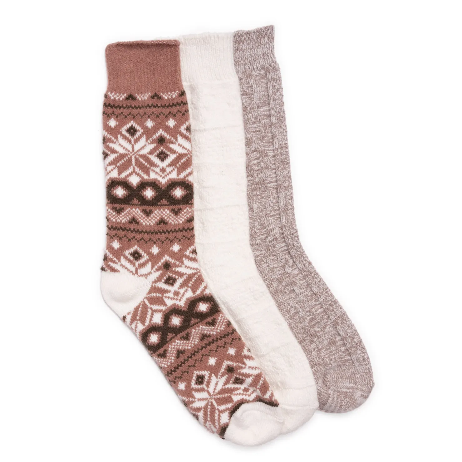Socks*Muk Luks Women's , Boot Socks - 3 Pair Ivory Toast