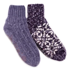 Socks*Muk Luks Women's , Chenille Cabin Socks - 2 Pair Amethyst