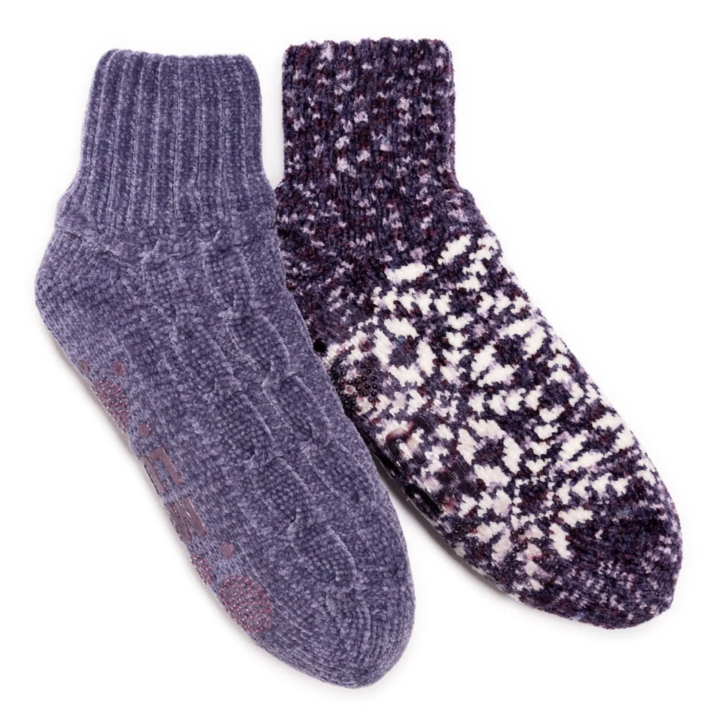 Socks*Muk Luks Women's , Chenille Cabin Socks - 2 Pair Amethyst