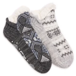 Socks*Muk Luks Women's , Short Cabin Socks - 2 Pair Grey