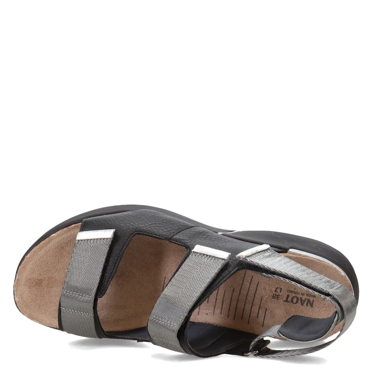 Footbed Sandals*Naot Women's , Odyssey Sandal Black/Grey/Silver
