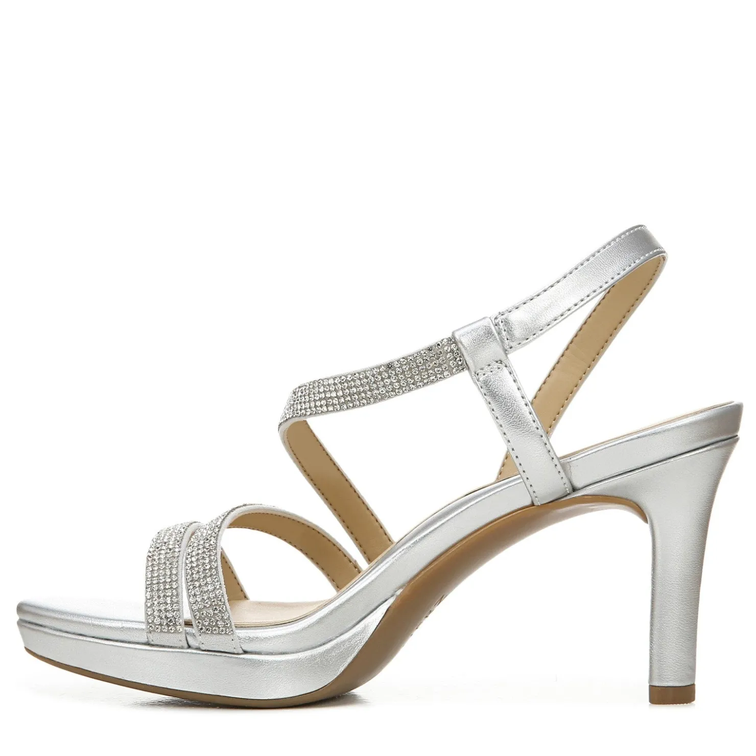 Heeled Sandals*Naturalizer Women's , Brenta Strappy Sandal Silver