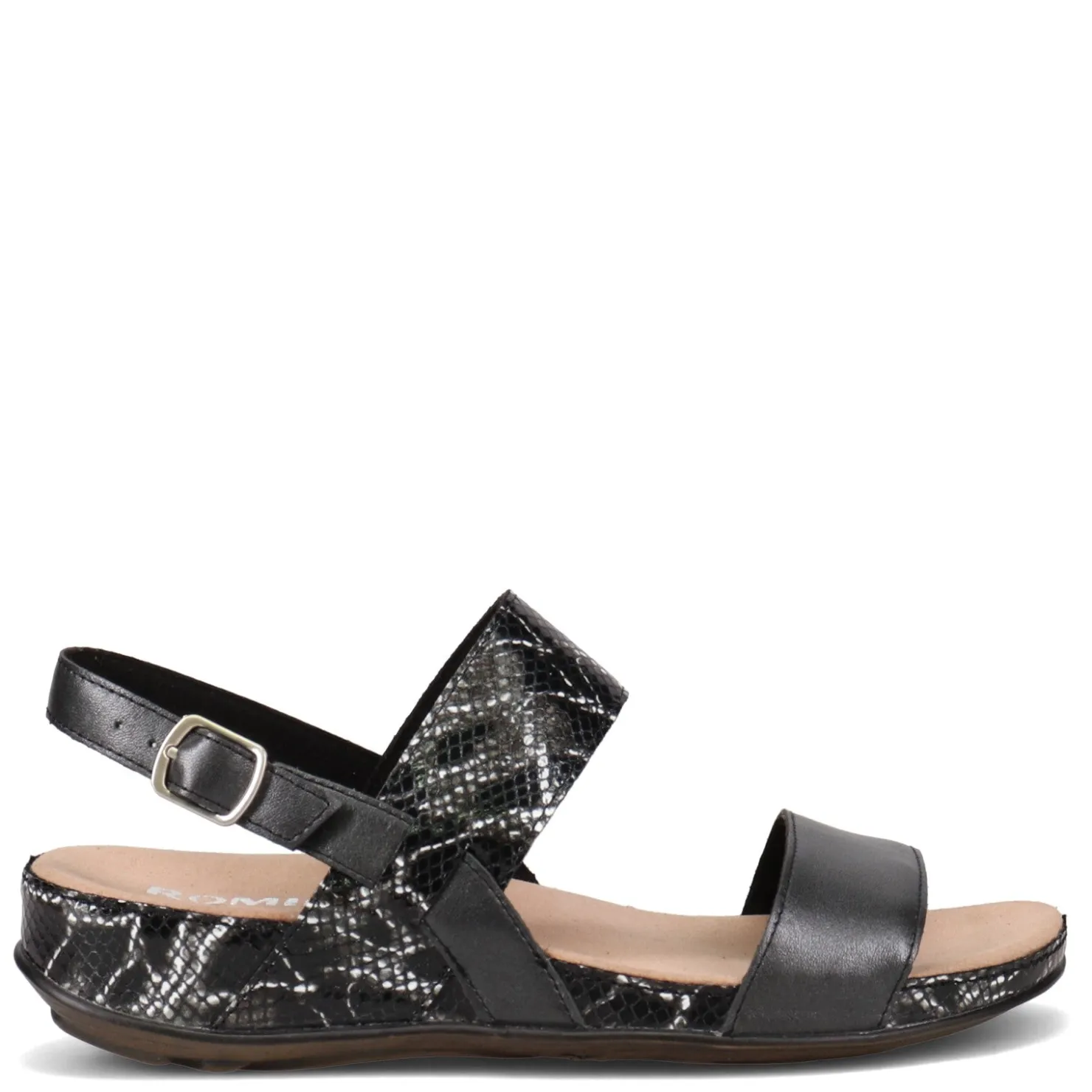 Footbed Sandals*Romika Women's , Fidschi 67 Sandal Black Snake Print