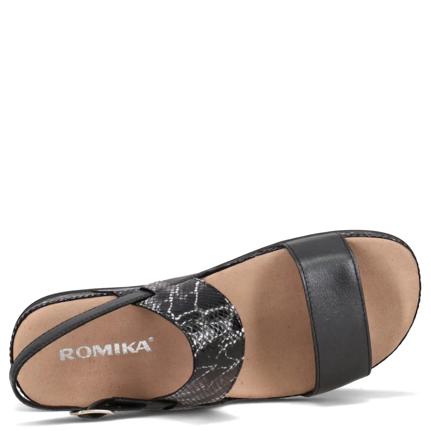 Footbed Sandals*Romika Women's , Fidschi 67 Sandal Black Snake Print