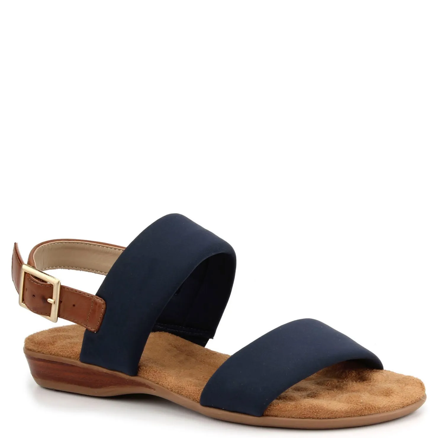 Footbed Sandals*Ros Hommerson Women's , Cabana Sandal Navy Fabric/ Tan Leather