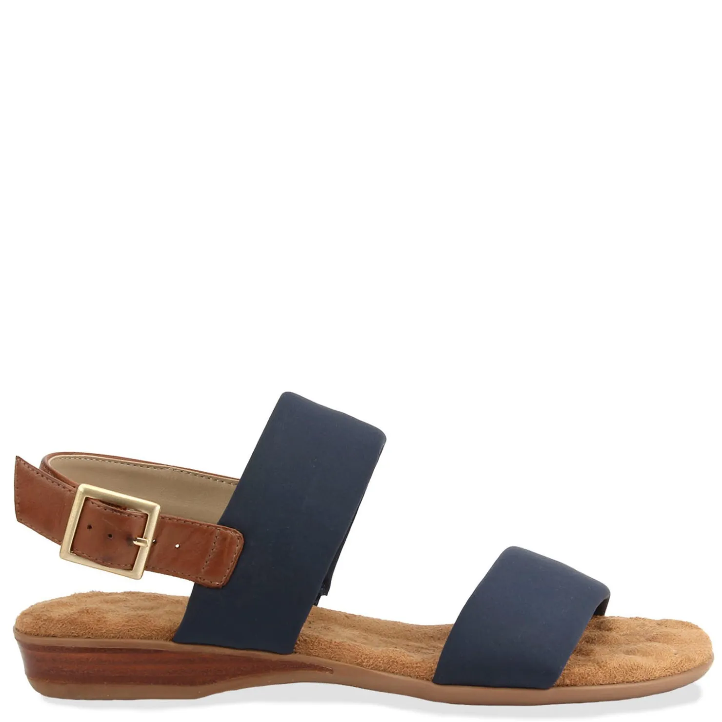 Footbed Sandals*Ros Hommerson Women's , Cabana Sandal Navy Fabric/ Tan Leather