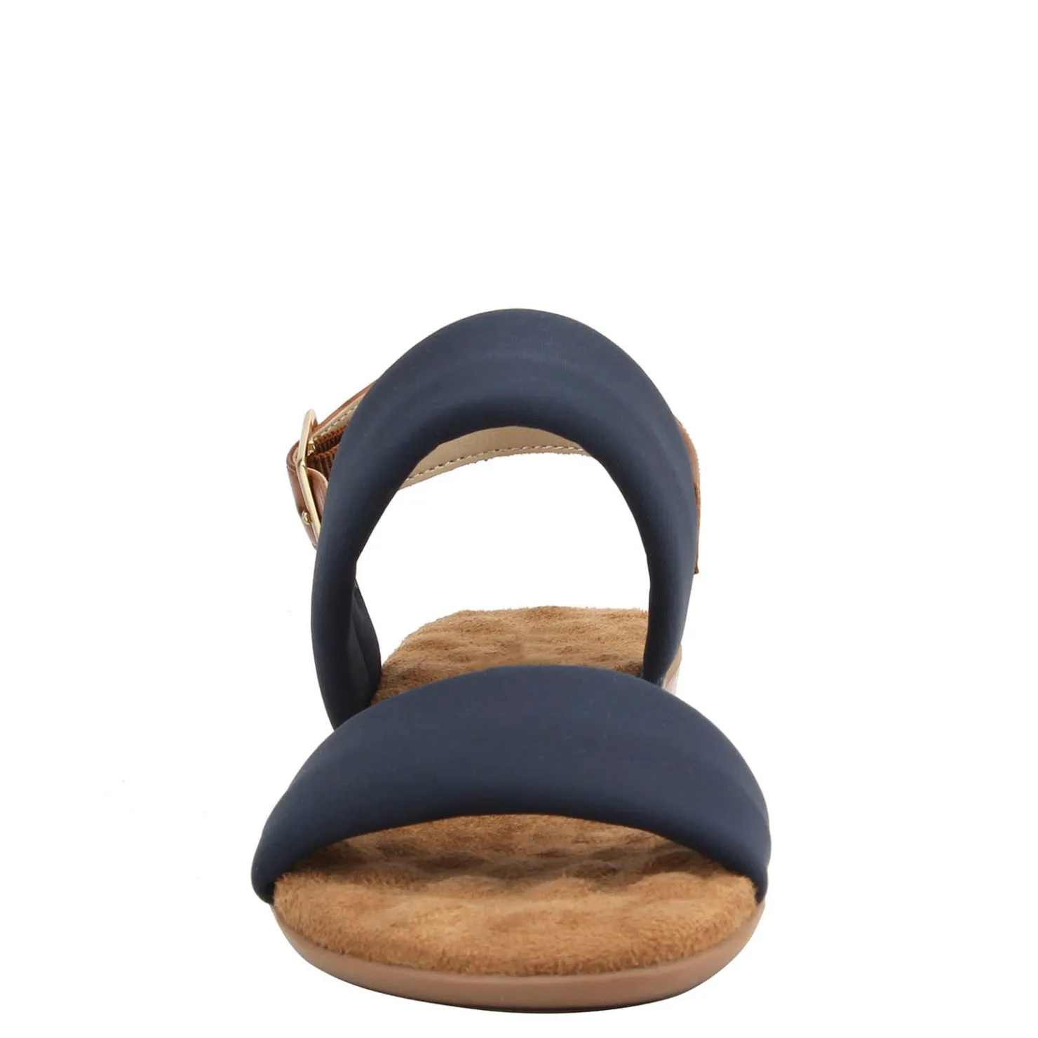 Footbed Sandals*Ros Hommerson Women's , Cabana Sandal Navy Fabric/ Tan Leather