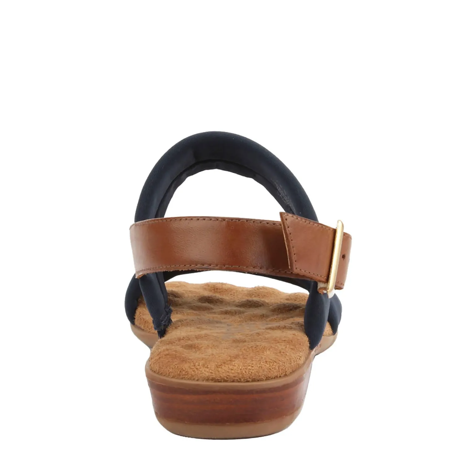 Footbed Sandals*Ros Hommerson Women's , Cabana Sandal Navy Fabric/ Tan Leather