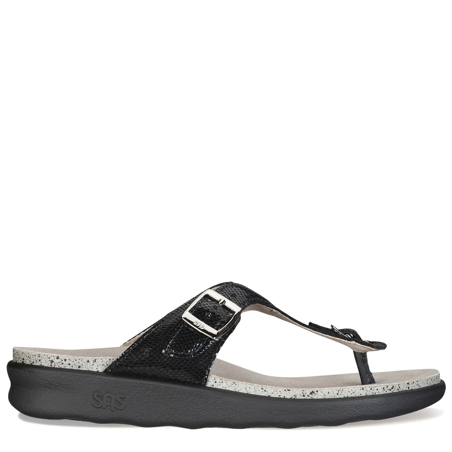 Wedges*SAS Women's , Sanibel Thong Sandal Black Snake Leather