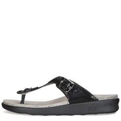 Wedges*SAS Women's , Sanibel Thong Sandal Black Snake Leather