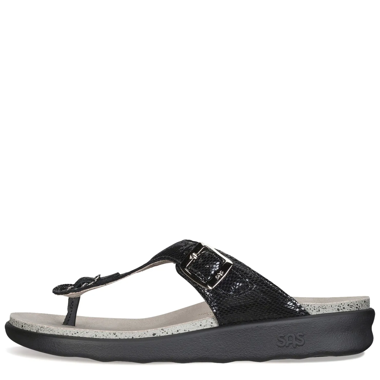 Wedges*SAS Women's , Sanibel Thong Sandal Black Snake Leather