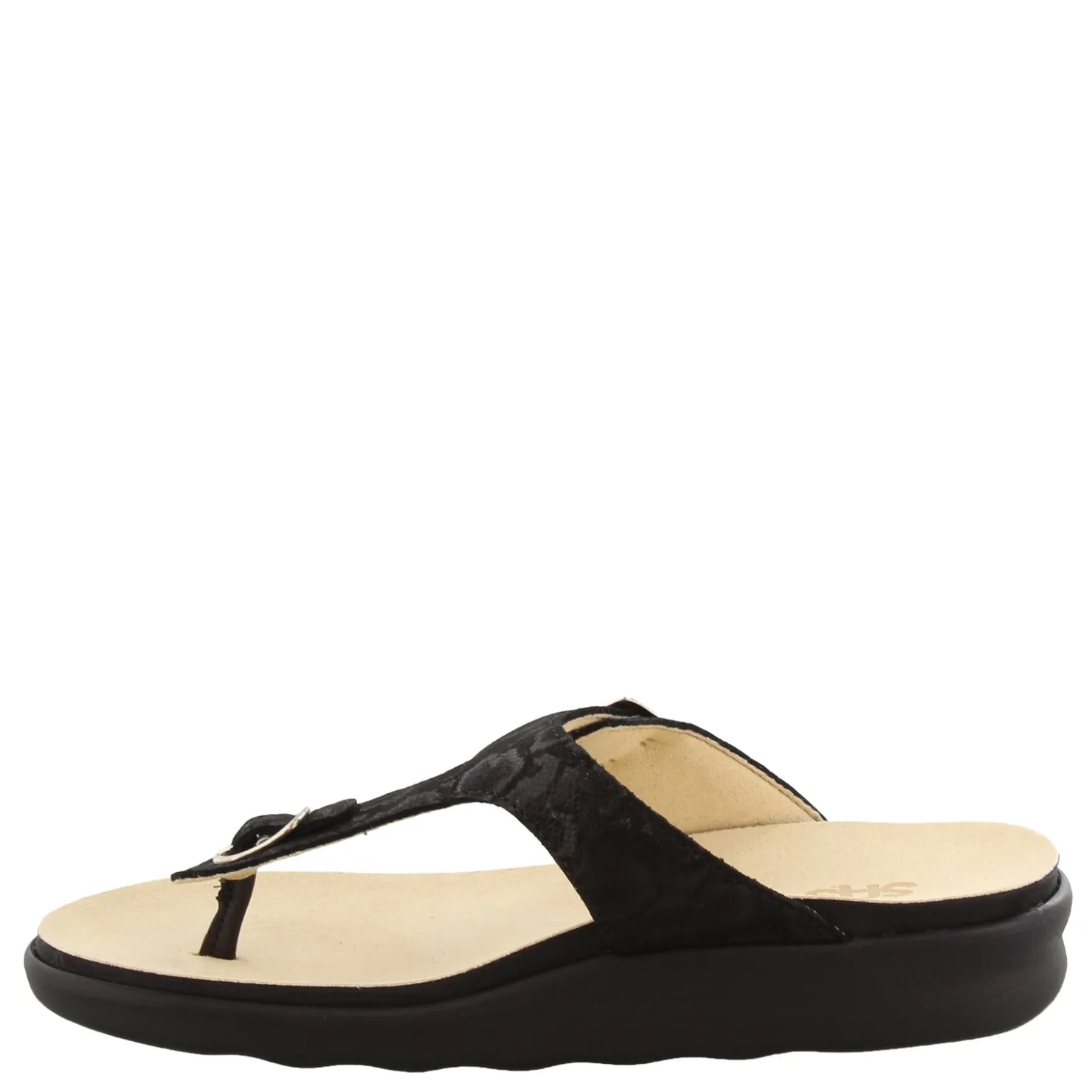Footbed Sandals*SAS Women's , Sanibel T-Strap Slide Sandal Black Snake