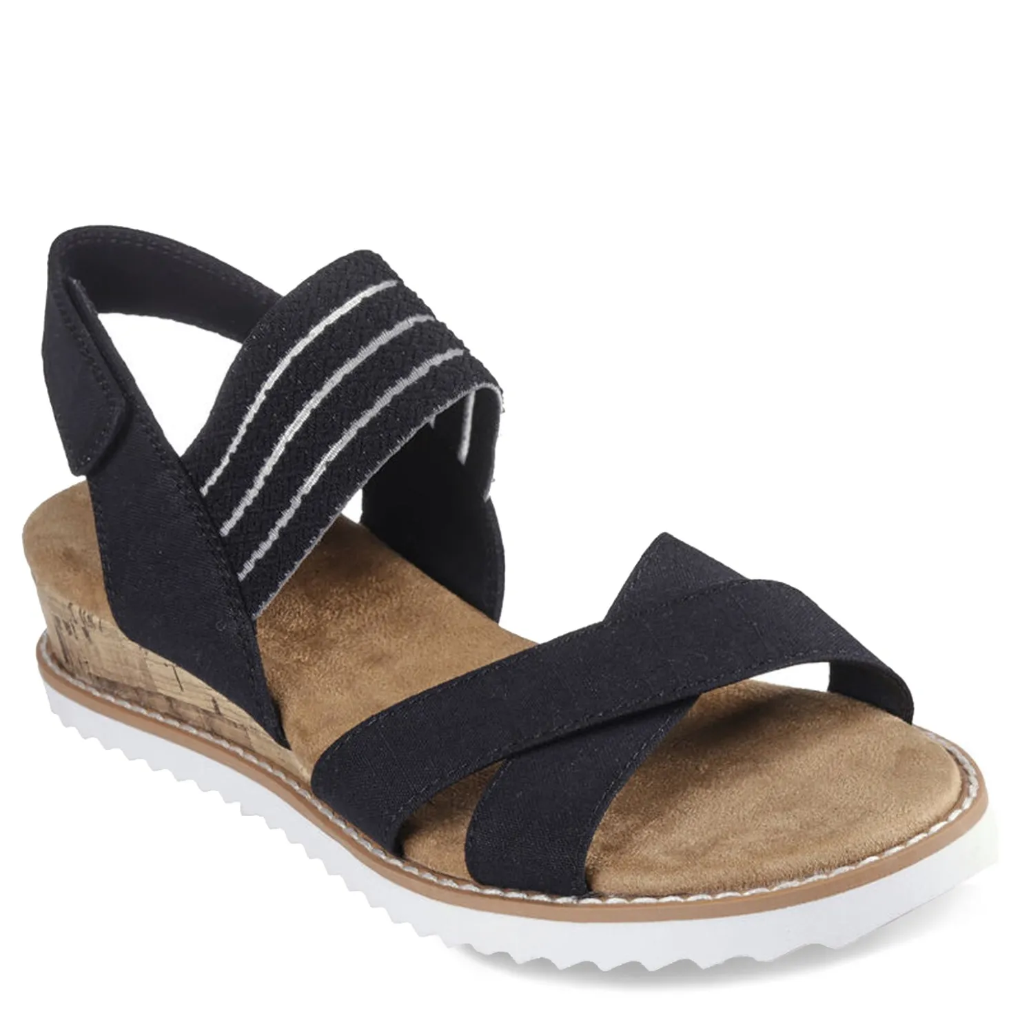 Wedges*Skechers Women's , BOBS Desert Kiss - Shore Enough Sandal Black