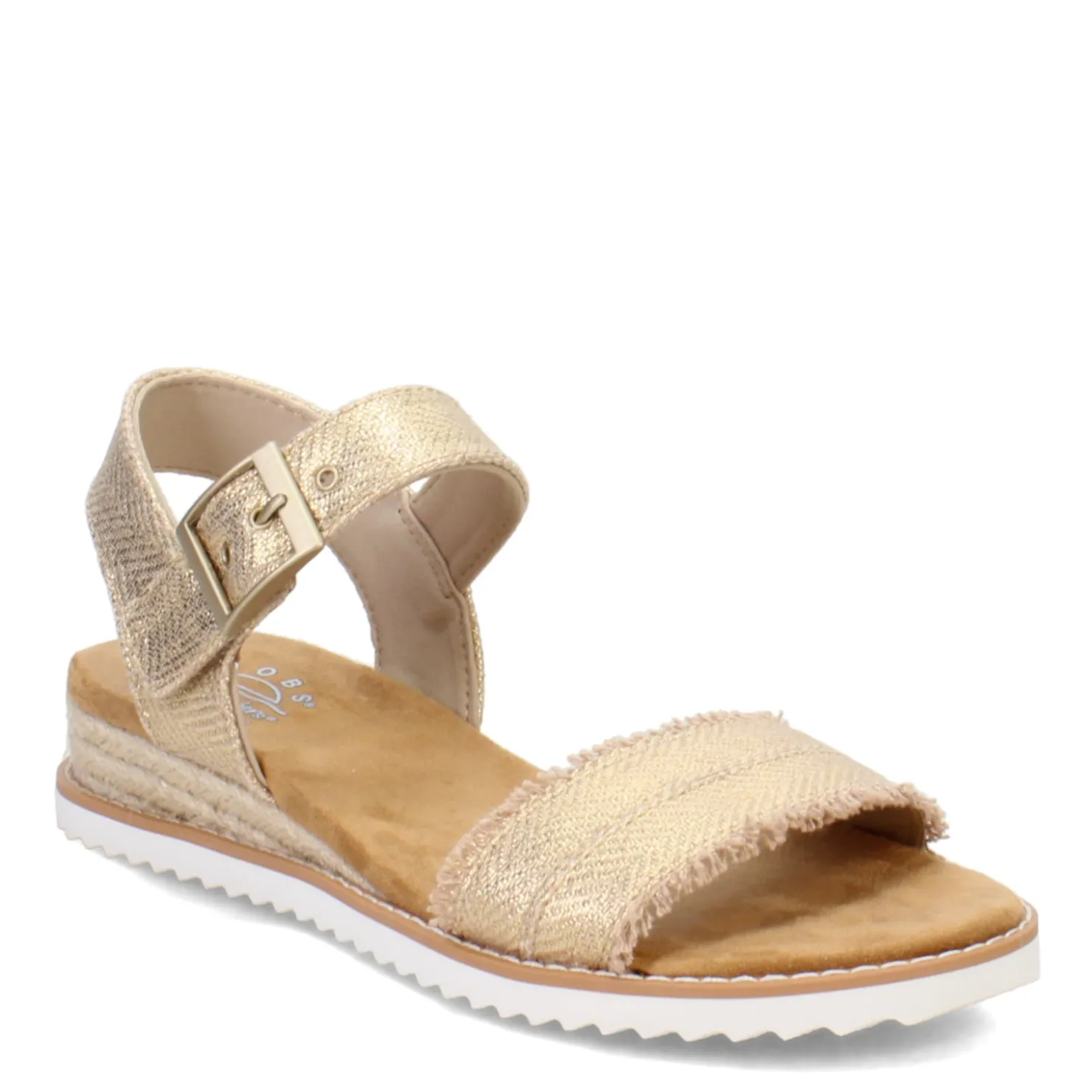 Wedges*Skechers Women's , BOBS Desert Kiss - Gold Crush Sandal Champagne